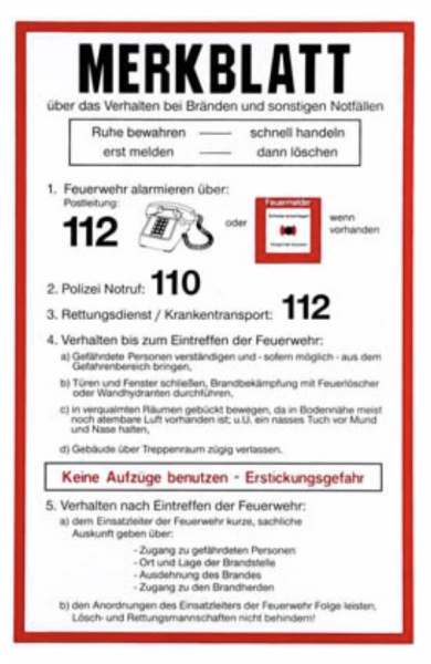 Merkblatt: Verhalten bei Bränden Aushang Brandschutz 200x300 mm